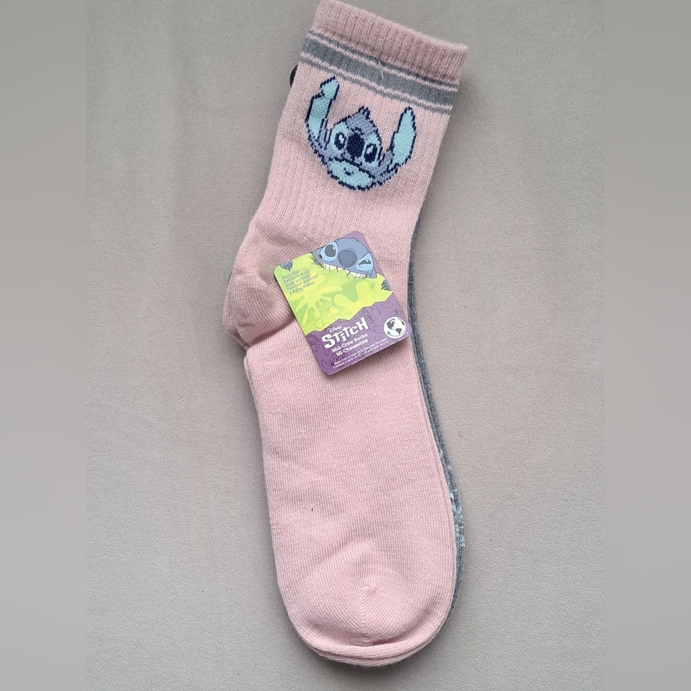 Brand New 2 Pairs Ladies Disney Stitch Mid Crew Socks